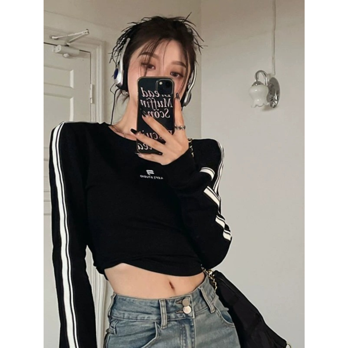 Y2K American Style Short Jazz Dance Top for Women - Long Sleeve Slim-Fit Shirt, Spicy Girl Aesthetic, K-Pop Inspired Fashion