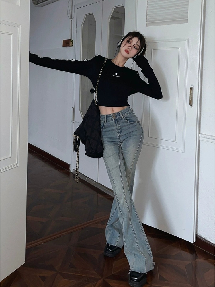 Y2K American Style Short Jazz Dance Top for Women - Long Sleeve Slim-Fit Shirt, Spicy Girl Aesthetic, K-Pop Inspired Fashion Y2K American Style Short Jazz Dance Top for Women - Long Sleeve Slim-Fit Shirt, Spicy Girl Aesthetic, K-Pop Inspired Fashion