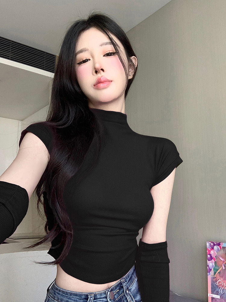 Y2K American-Style Sweet and Spicy Jazz Dance T-Shirt for K-Pop Girls – Performance Outfit with Unique Sleeve Design Y2K American-Style Sweet and Spicy Jazz Dance T-Shirt for K-Pop Girls – Performance Outfit with Unique Sleeve Design