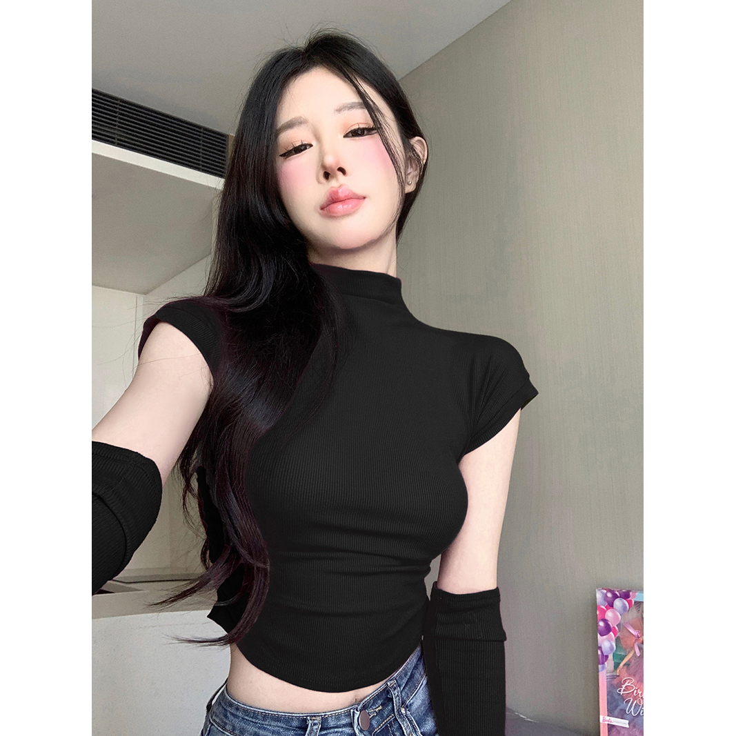 Y2K American-Style Sweet and Spicy Jazz Dance T-Shirt for K-Pop Girls â€“ Performance Outfit with Unique Sleeve Design