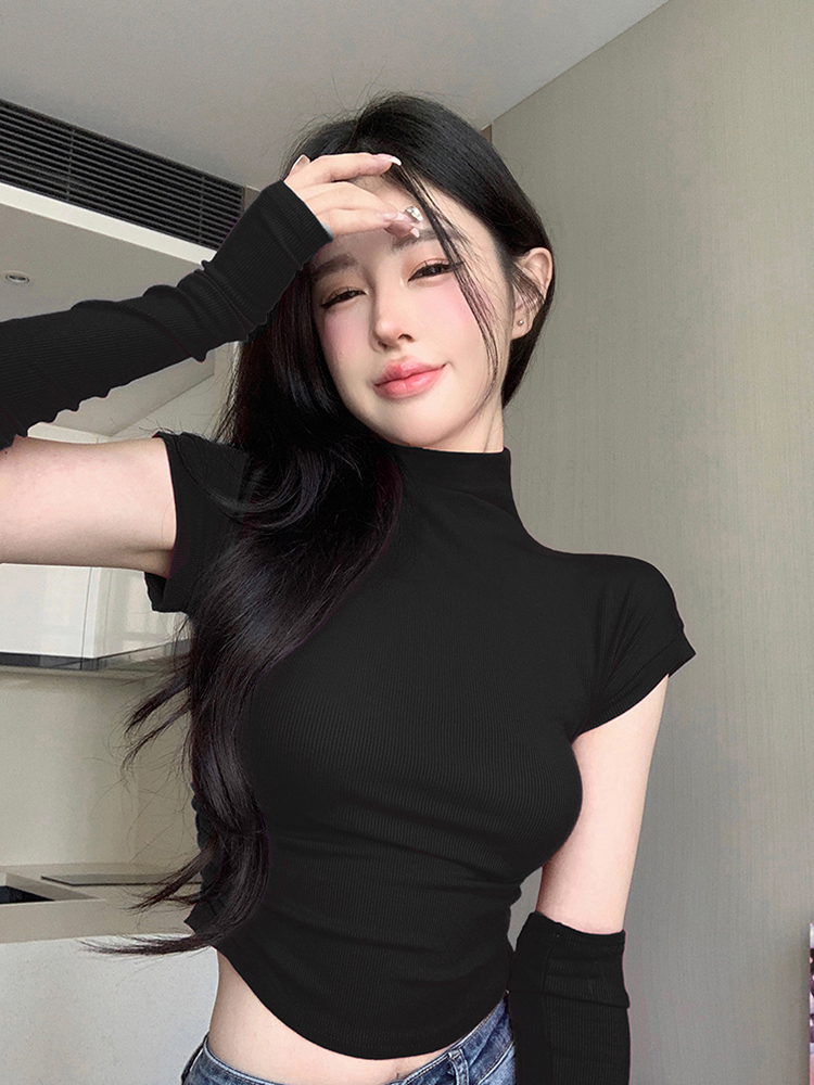 Y2K American-Style Sweet and Spicy Jazz Dance T-Shirt for K-Pop Girls â€“ Performance Outfit with Unique Sleeve Design