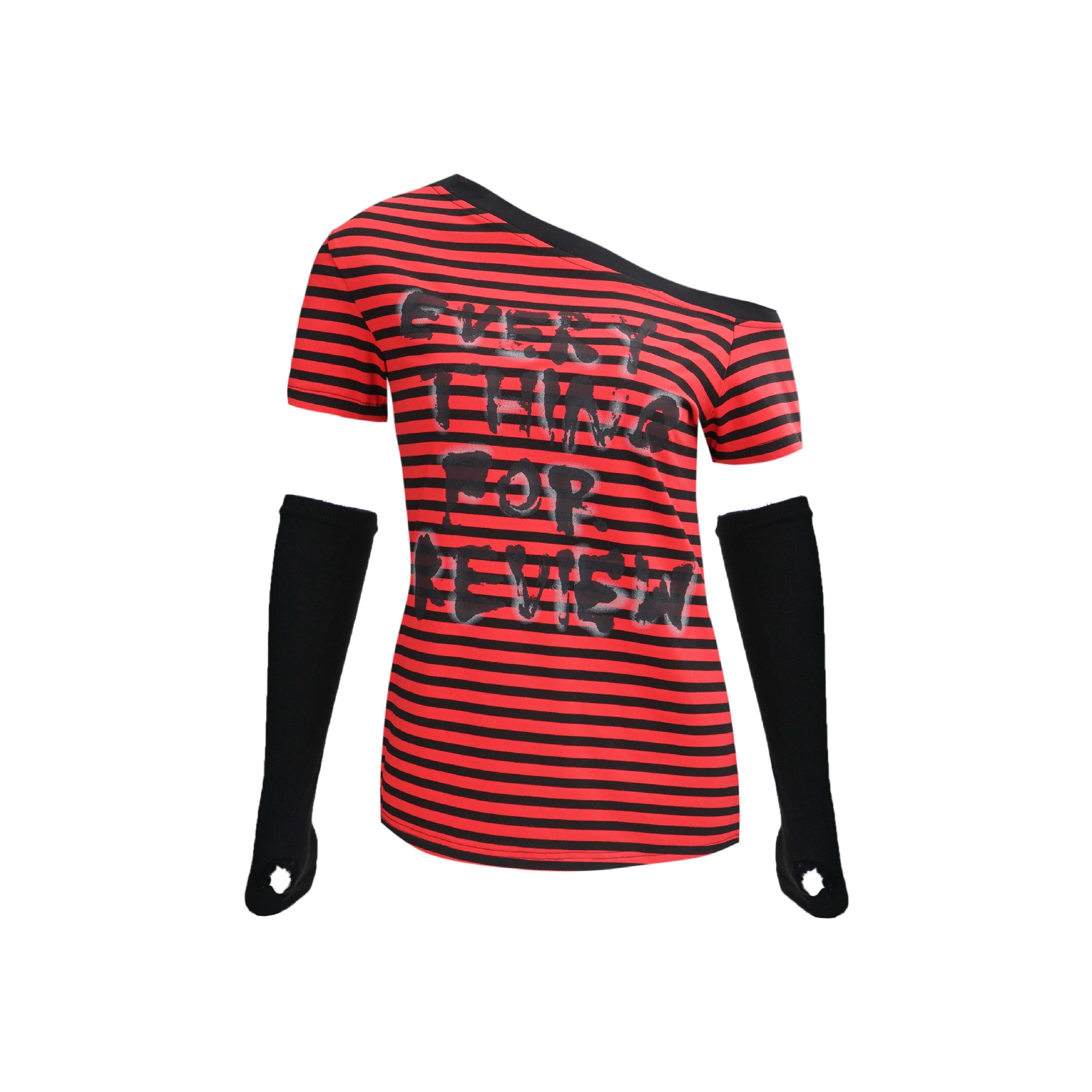 Y2K Black Striped Off-Shoulder T-Shirt for Women - Sweet and Spicy Jazz Dance Short Sleeve Top Y2K Black Striped Off-Shoulder T-Shirt for Women - Sweet and Spicy Jazz Dance Short Sleeve Top