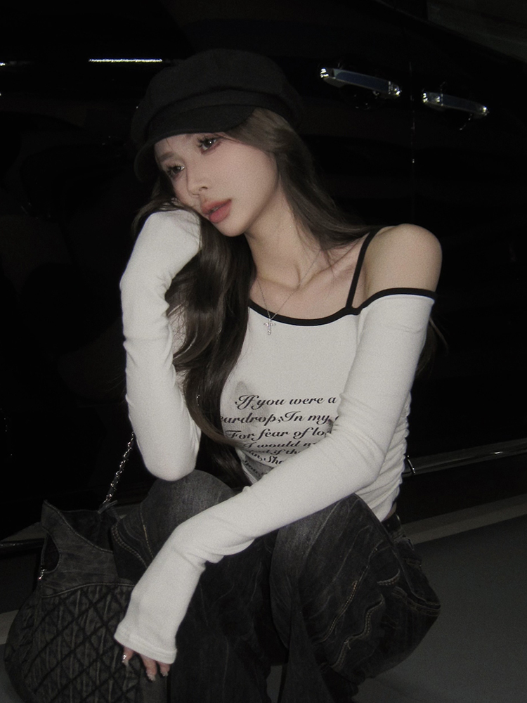 Y2K Cropped Long-Sleeve T-Shirt for Women, Kpop Jazz Dance Top, Girls' Performance Outfit, Autumn Music Festival Style