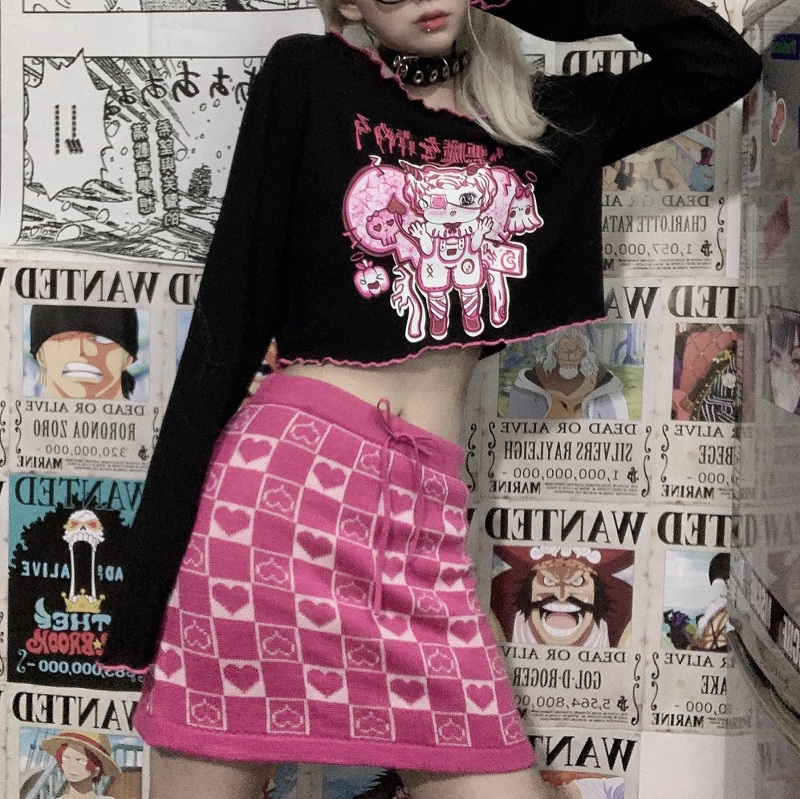 Y2K Dark Style Short-Sleeve T-Shirt for Women - Cool Street Jazz Dance Top, Stylish Casual Wear for Trendy Girls