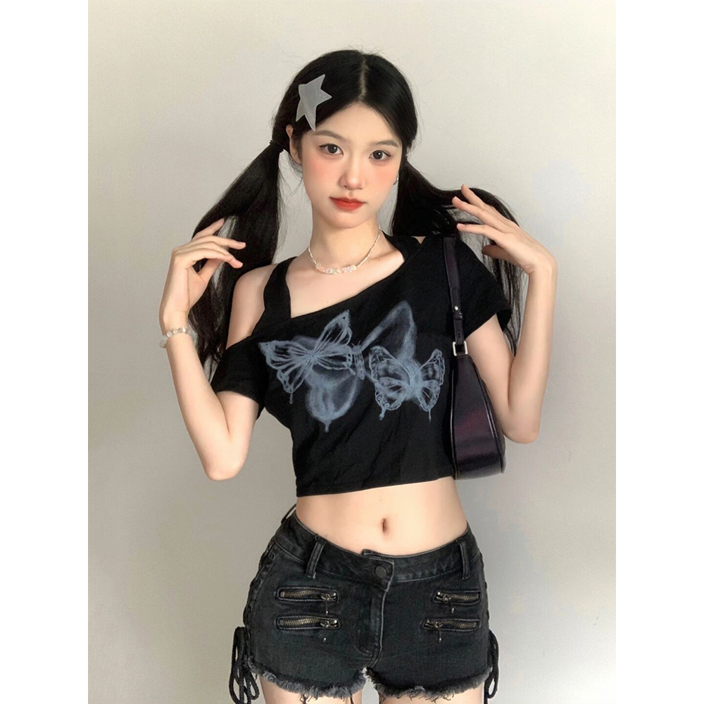 Y2K Fitted Halter Jazz Dance Top for Women, Sweet and Spicy Short T-Shirt for K-Pop Music Festival Outfits