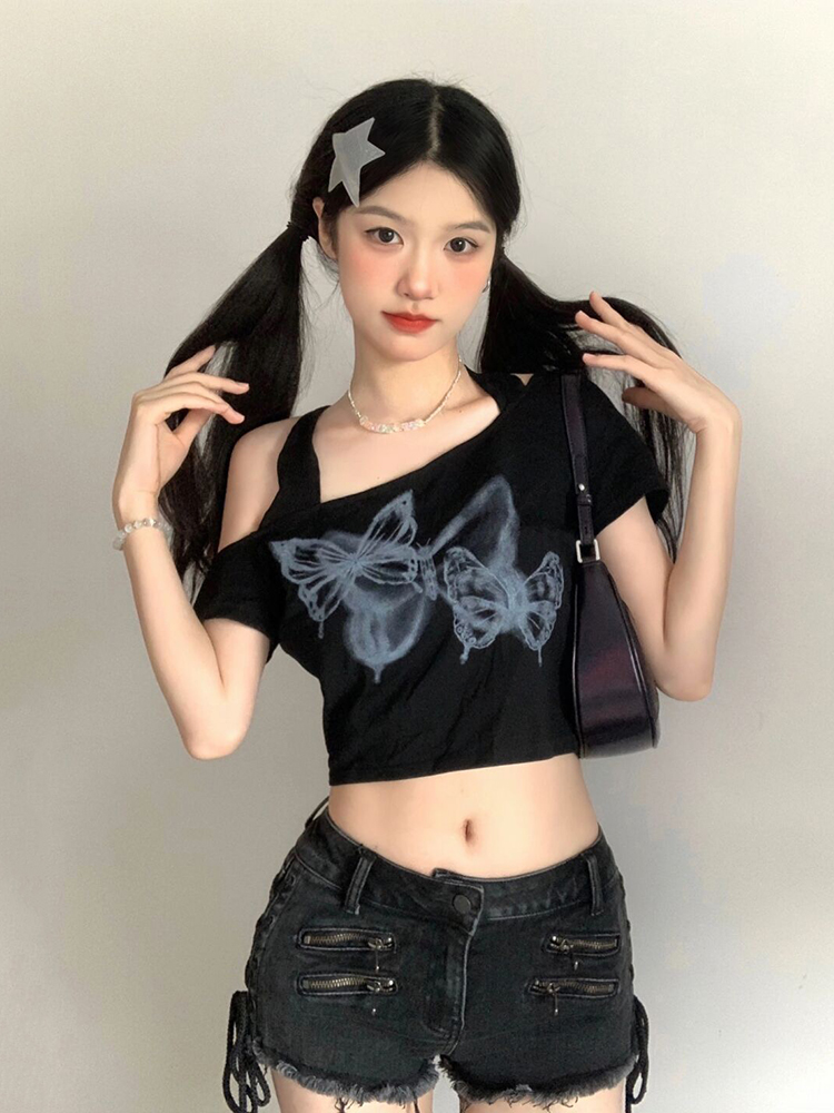 Y2K Fitted Halter Jazz Dance Top for Women, Sweet and Spicy Short T-Shirt for K-Pop Music Festival Outfits