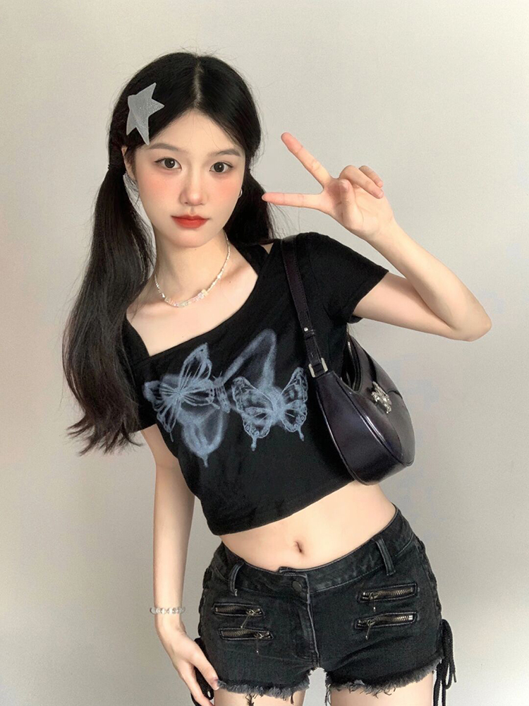 Y2K Fitted Halter Jazz Dance Top for Women, Sweet and Spicy Short T-Shirt for K-Pop Music Festival Outfits Y2K Fitted Halter Jazz Dance Top for Women, Sweet and Spicy Short T-Shirt for K-Pop Music Festival Outfits