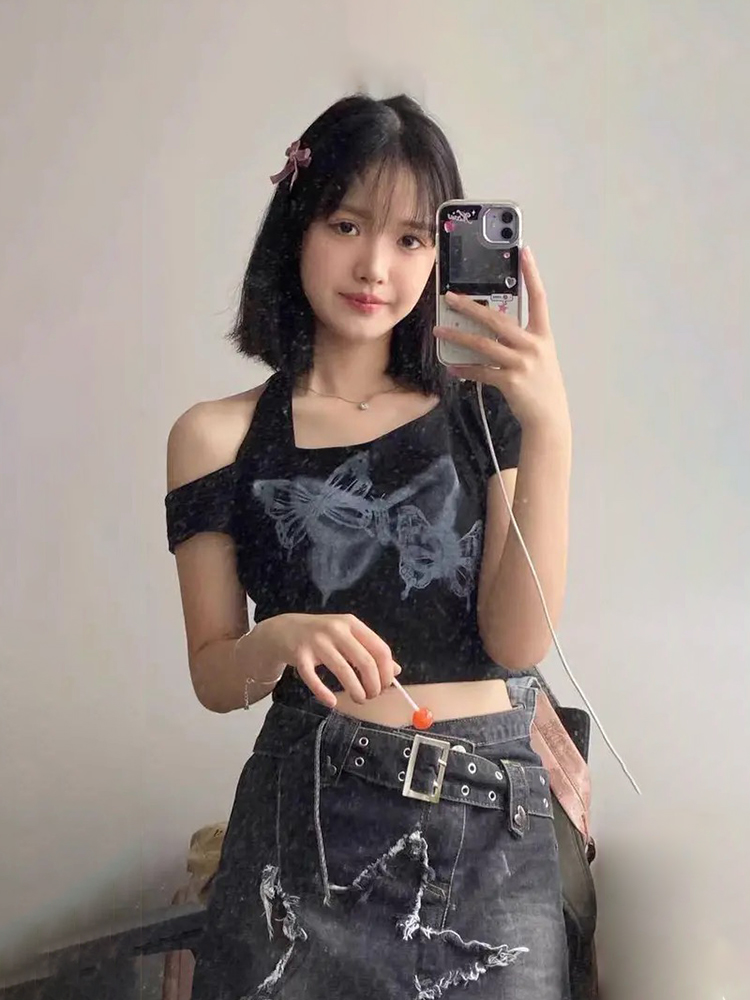 Y2K Halter Neck Short Sleeve Jazz Dance Top for Women, K-Pop Performance Outfit, American Style Y2K Halter Neck Short Sleeve Jazz Dance Top for Women, K-Pop Performance Outfit, American Style