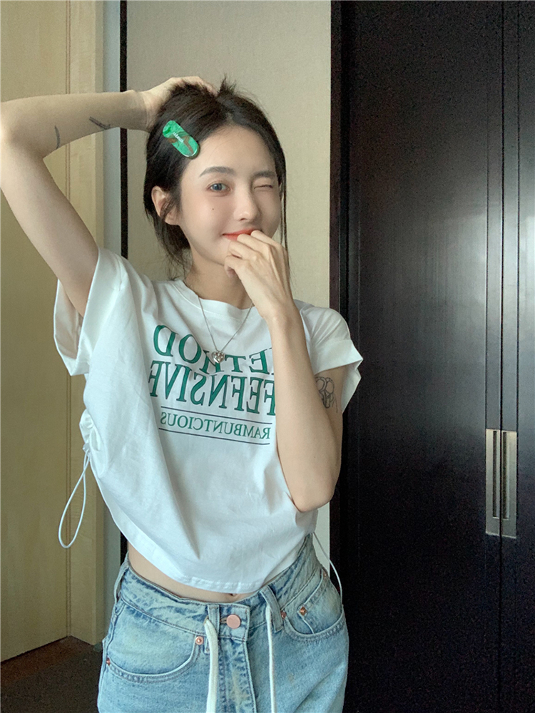 Y2K Hip-Hop Jazz Dance Short-Sleeve T-Shirt for Girls - American-Style Wasteland Performance Top Y2K Hip-Hop Jazz Dance Short-Sleeve T-Shirt for Girls - American-Style Wasteland Performance Top