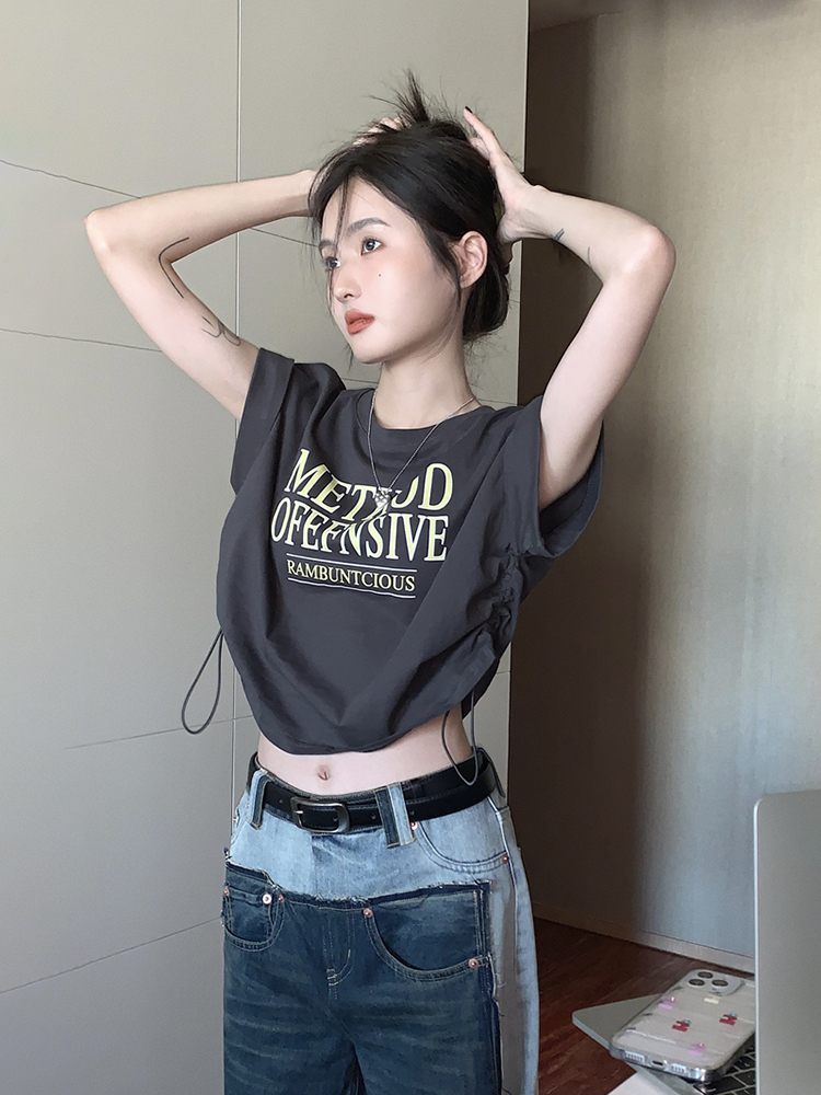 Y2K Hip-Hop Jazz Dance Short-Sleeve T-Shirt for Girls - American-Style Wasteland Performance Top