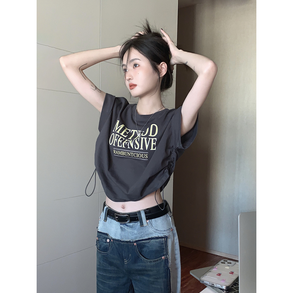 Y2K Hip-Hop Jazz Dance Short-Sleeve T-Shirt for Girls - American-Style Wasteland Performance Top