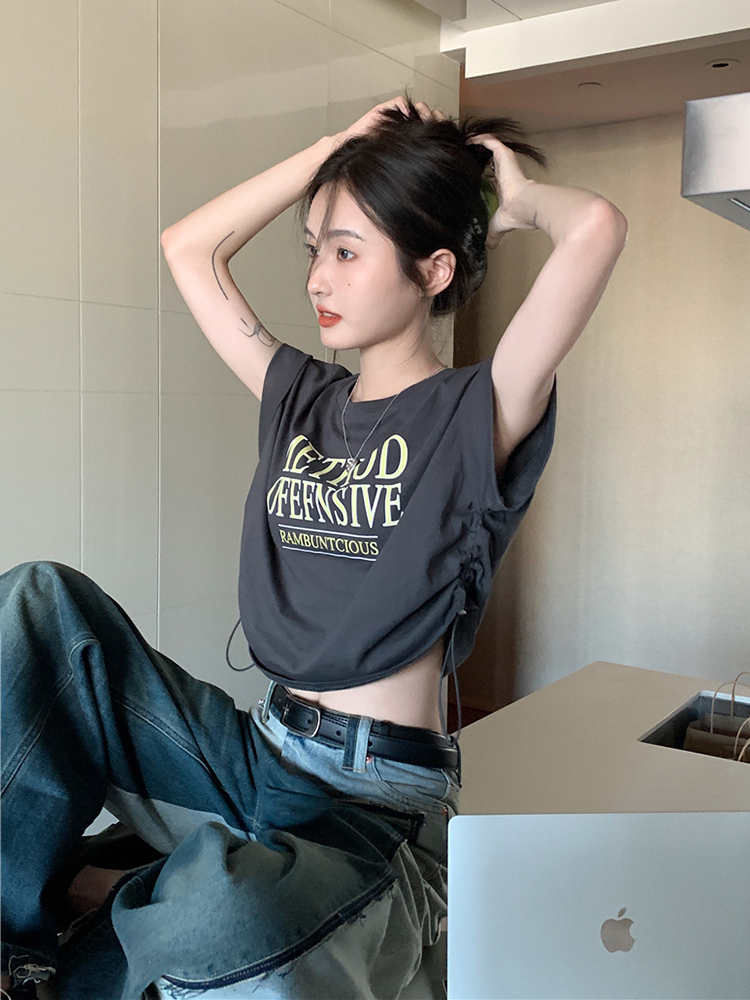 Y2K Hip-Hop Jazz Dance Short-Sleeve T-Shirt for Girls - American-Style Wasteland Performance Top Y2K Hip-Hop Jazz Dance Short-Sleeve T-Shirt for Girls - American-Style Wasteland Performance Top