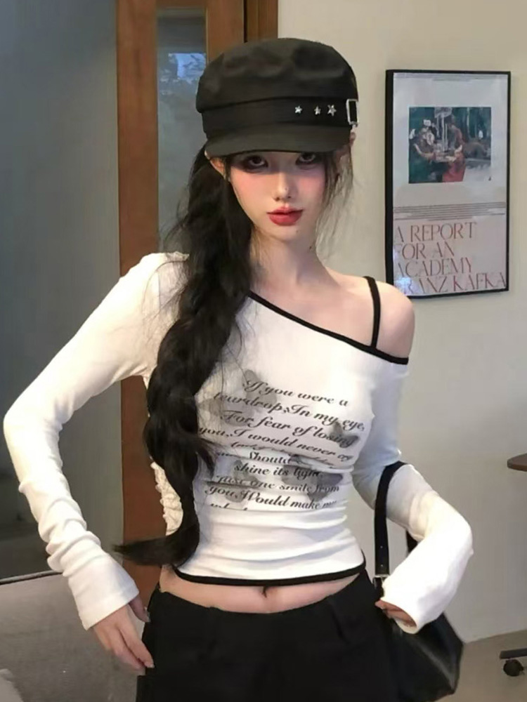 Y2K Hip-Hop Jazz Dance Top for Women, Slim Fit Long Sleeve T-Shirt, K-Pop Music Festival Outfit, Trendy Streetwear Style