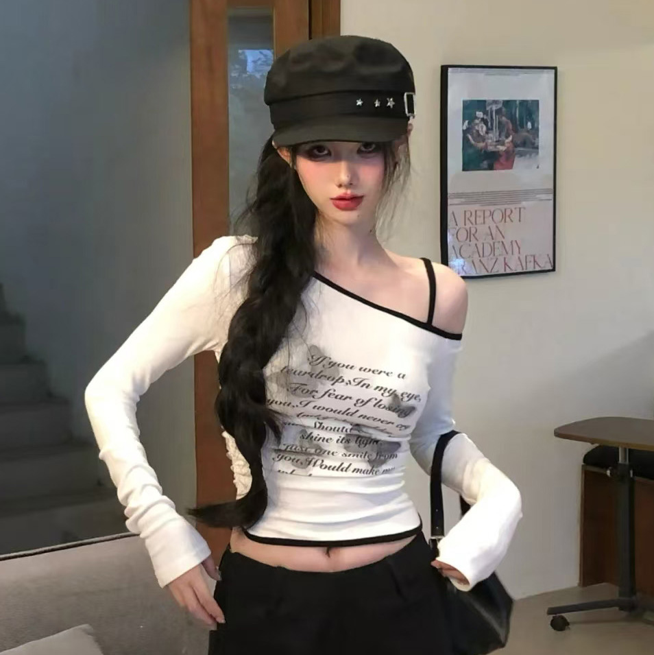 Y2K Hip-Hop Jazz Dance Top for Women, Slim Fit Long Sleeve T-Shirt, K-Pop Music Festival Outfit, Trendy Streetwear Style