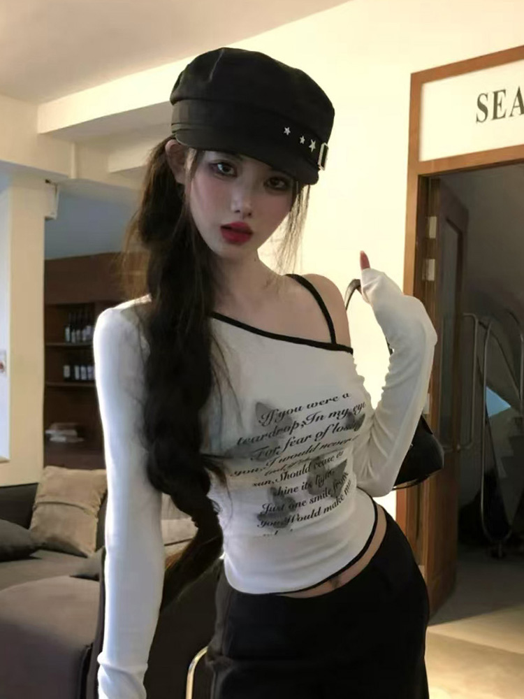 Y2K Hip-Hop Jazz Dance Top for Women, Slim Fit Long Sleeve T-Shirt, K-Pop Music Festival Outfit, Trendy Streetwear Style Y2K Hip-Hop Jazz Dance Top for Women, Slim Fit Long Sleeve T-Shirt, K-Pop Music Festival Outfit, Trendy Streetwear Style