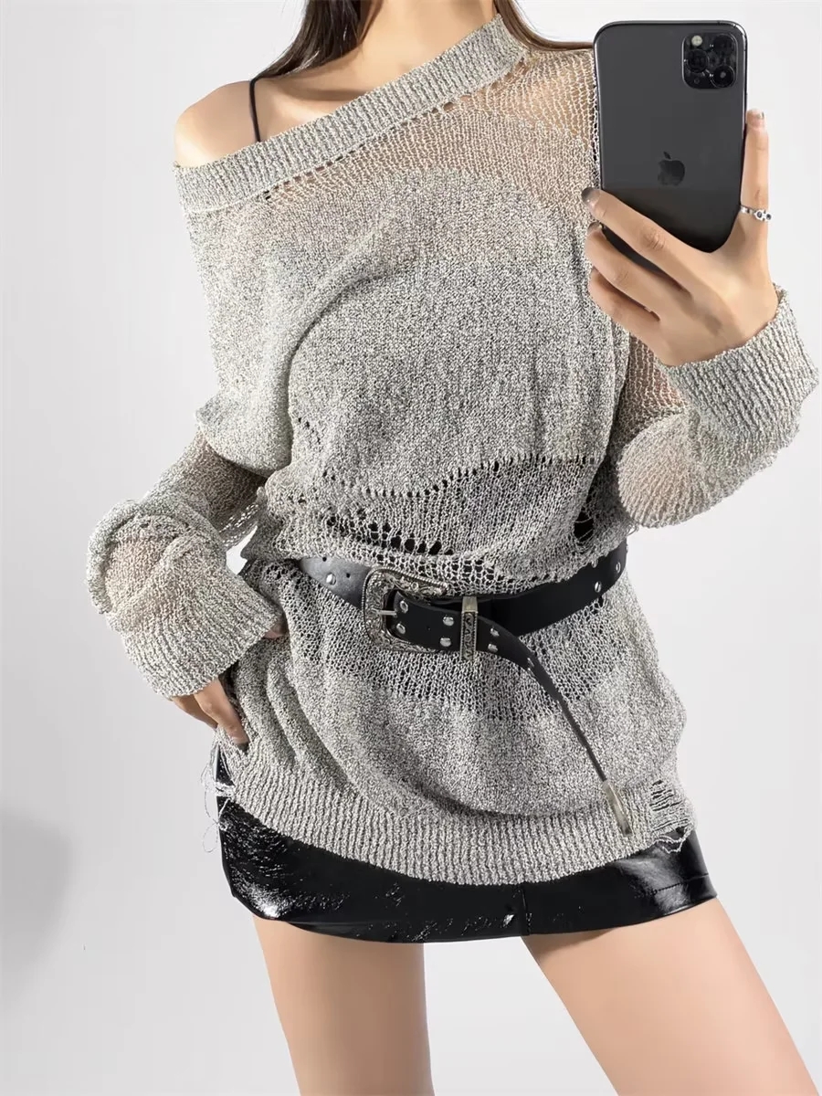 Y2K Hollow Knit Cardigan for Women, Long Sleeve Stylish Outerwear Top, Dance Jazz Outfit, Trendy American Style