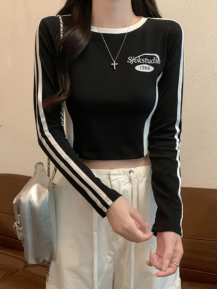 Y2K Jazz Dance Long Sleeve Top for Women - Unique Fitted T-Shirt for Spring & Autumn Fashion