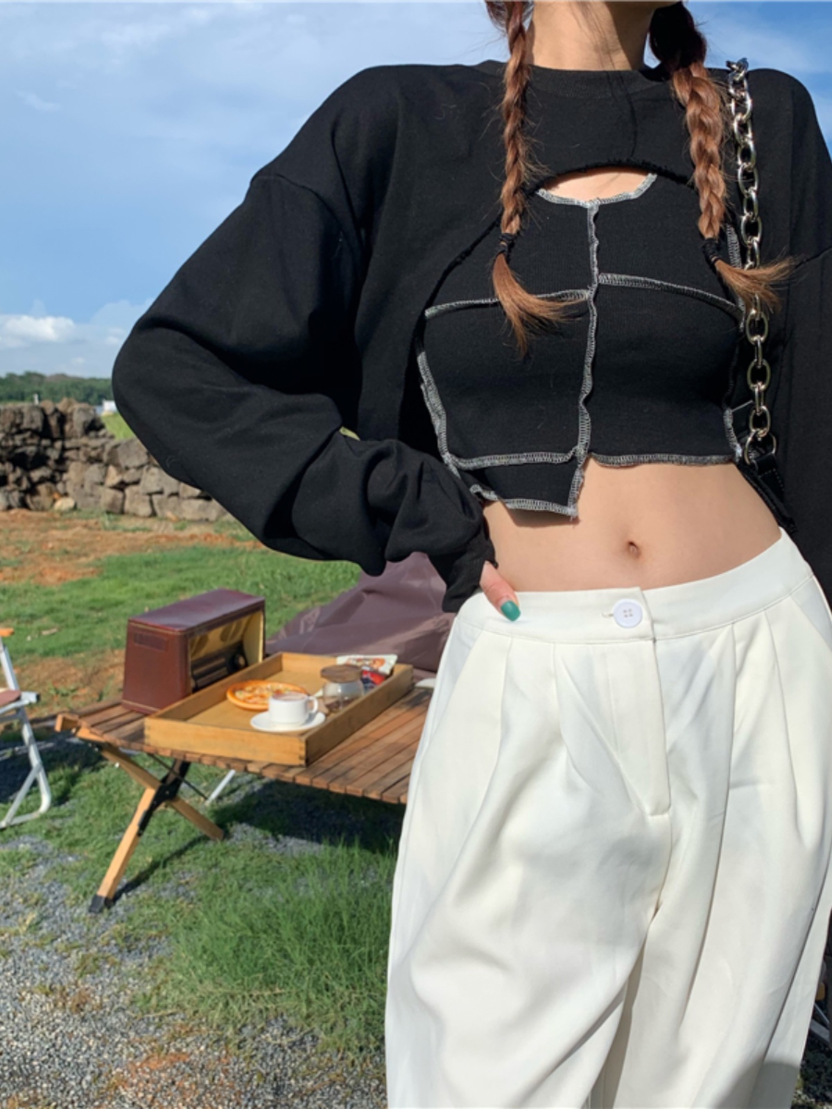 Y2K Jazz Dance Top - Layered Short Cropped Streetwear Chic, Hong Kong Style Trend with Niche Design