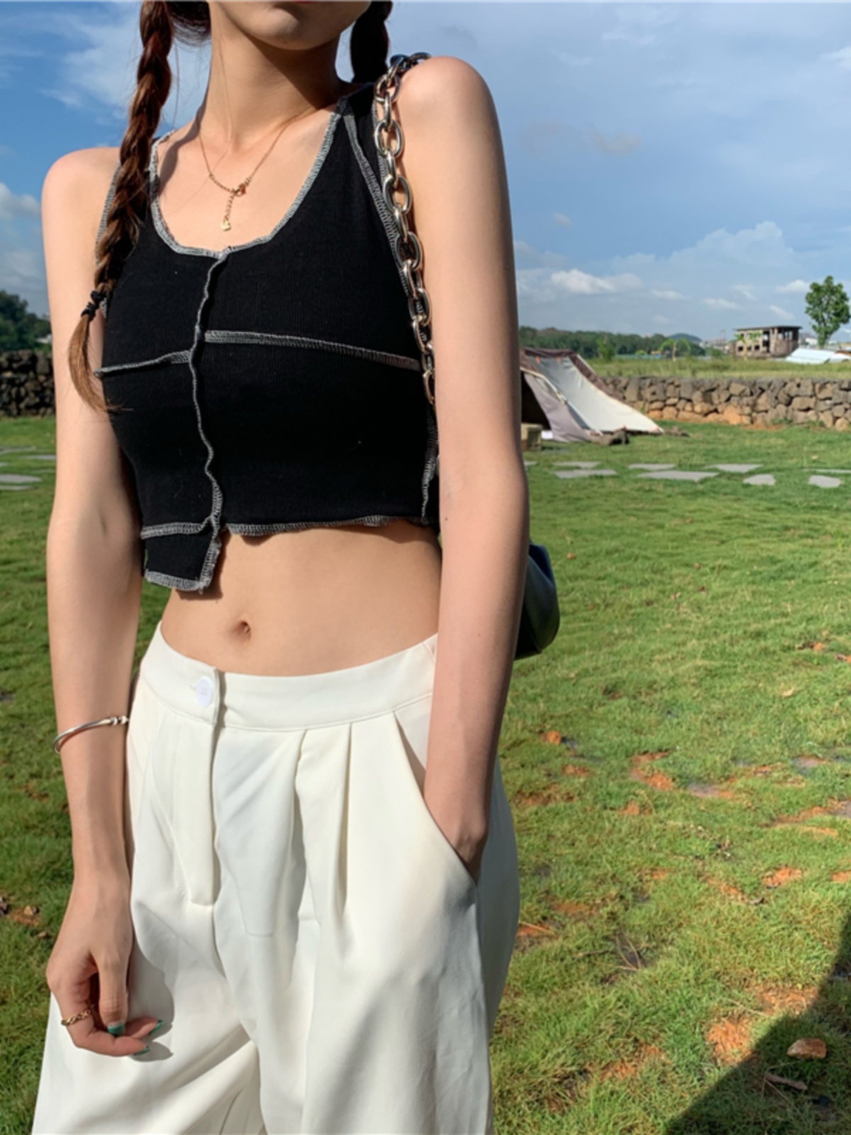 Y2K Jazz Dance Top - Layered Short Cropped Streetwear Chic, Hong Kong Style Trend with Niche Design Y2K Jazz Dance Top - Layered Short Cropped Streetwear Chic, Hong Kong Style Trend with Niche Design