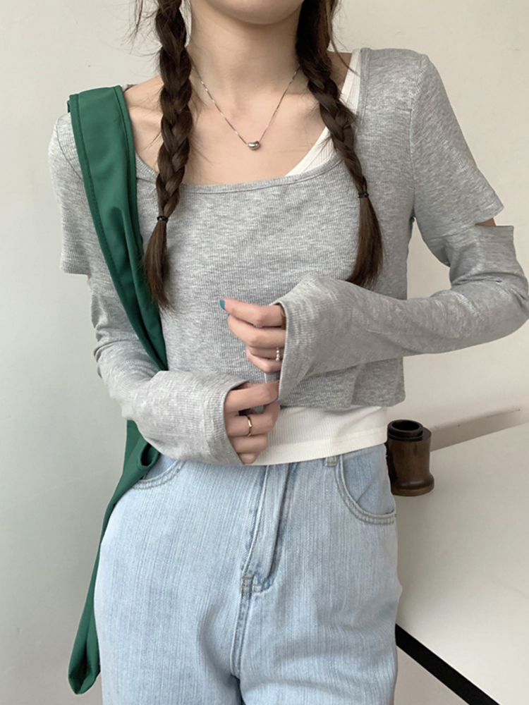 Y2K K-Pop Inspired Girl Group Dance Outfit - Jazz Dancing Top with Fake Two-Piece Layer for Music Festival Style Y2K K-Pop Inspired Girl Group Dance Outfit - Jazz Dancing Top with Fake Two-Piece Layer for Music Festival Style