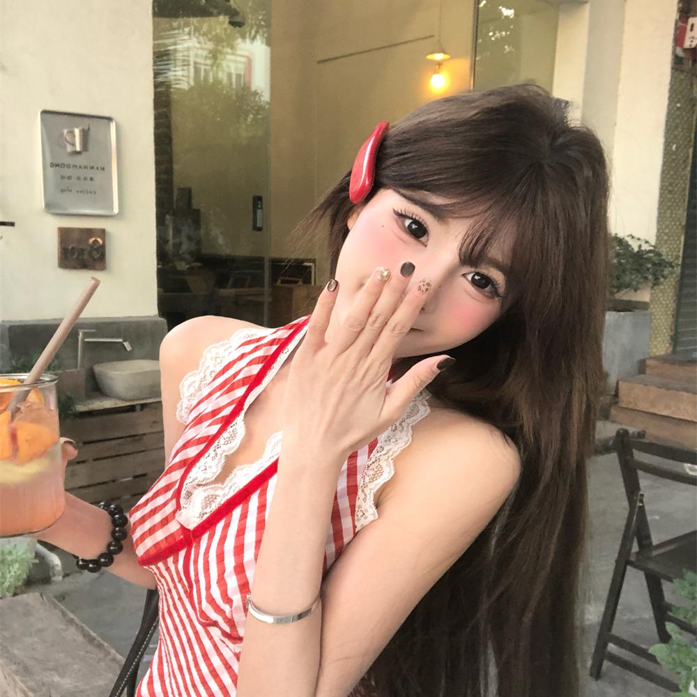 Y2K Lace Trim Halter Top for Women - Spicy Girl V-Neck Red Plaid Camisole for Jazz Dance & Summer Style Y2K Lace Trim Halter Top for Women - Spicy Girl V-Neck Red Plaid Camisole for Jazz Dance & Summer Style