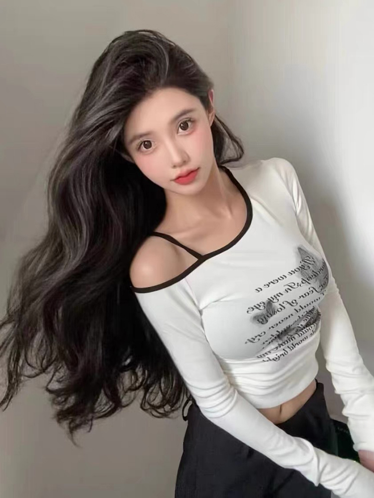 Y2K Long Sleeve Crop Top for Women, Sweet and Spicy K-Pop Jazz Dance T-Shirt, Trendy Casual Fashion