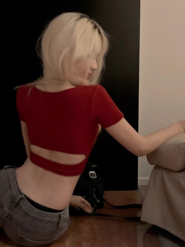 Y2K Red Jazz Dance Top for Women with Hollow Back Design - Sweet and Spicy Music Festival T-Shirt Y2K Red Jazz Dance Top for Women with Hollow Back Design - Sweet and Spicy Music Festival T-Shirt