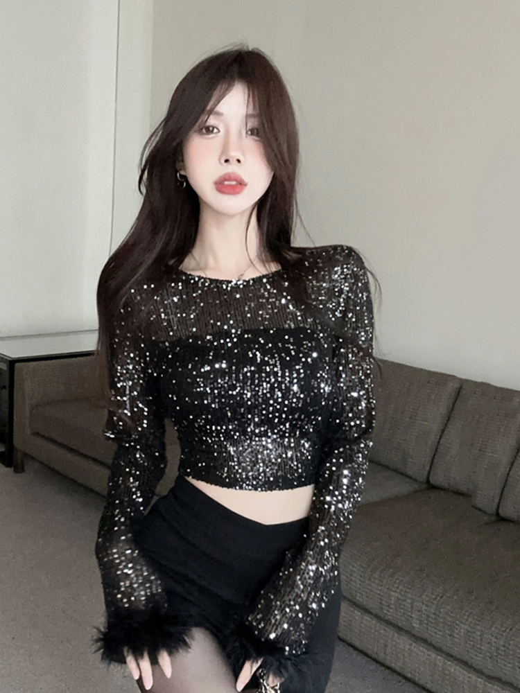 Y2K Sequin Top for Girls - Sweet & Spicy Performance Shirt for Jazz Dance & K-Pop Group Outfits Y2K Sequin Top for Girls - Sweet & Spicy Performance Shirt for Jazz Dance & K-Pop Group Outfits