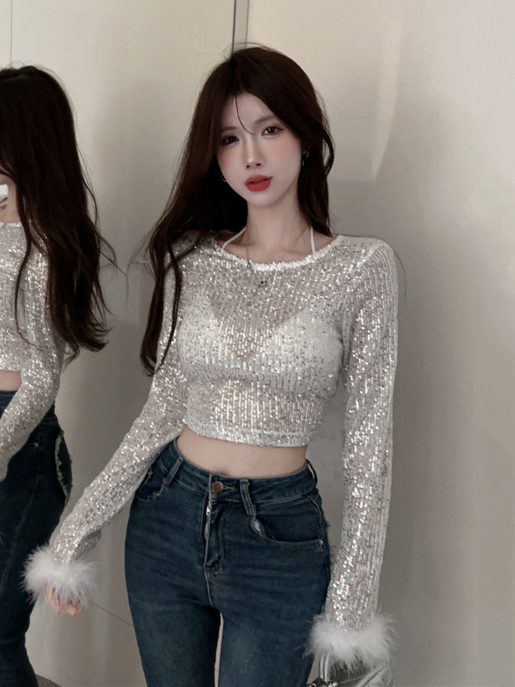 Y2K Sequin Top for Girls - Sweet & Spicy Performance Shirt for Jazz Dance & K-Pop Group Outfits Y2K Sequin Top for Girls - Sweet & Spicy Performance Shirt for Jazz Dance & K-Pop Group Outfits