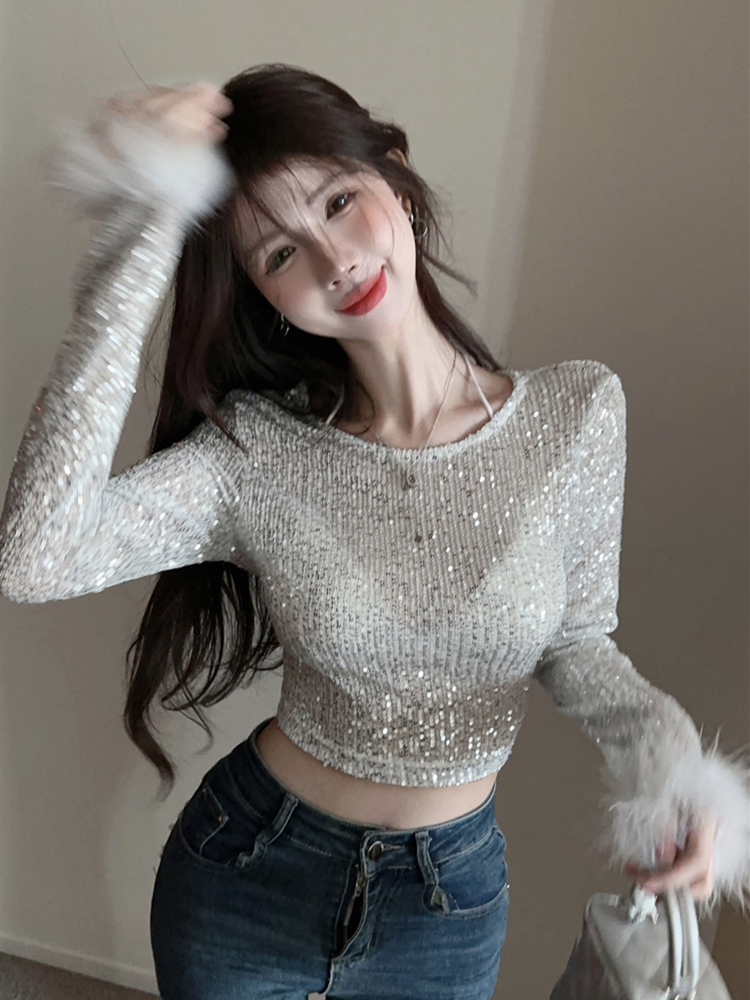 Y2K Sequin Top for Girls - Sweet & Spicy Performance Shirt for Jazz Dance & K-Pop Group Outfits Y2K Sequin Top for Girls - Sweet & Spicy Performance Shirt for Jazz Dance & K-Pop Group Outfits