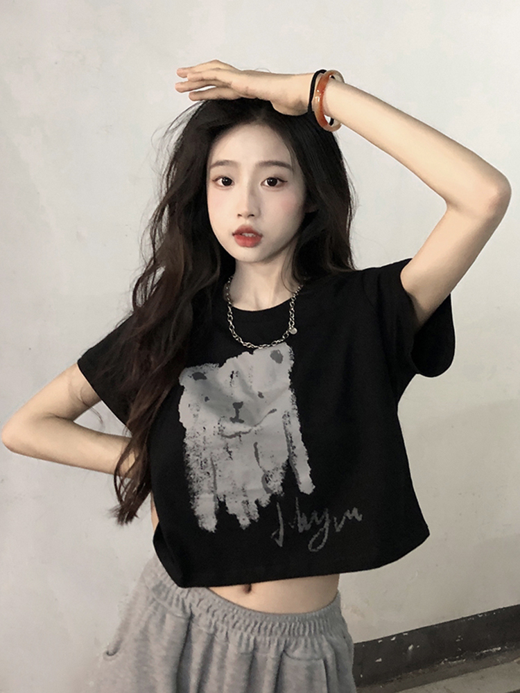 Y2K Short-Sleeved Jazz Dance Top for Women, Sweet and Spicy European American Style T-Shirt Y2K Short-Sleeved Jazz Dance Top for Women, Sweet and Spicy European American Style T-Shirt