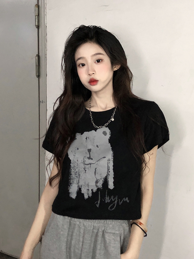 Y2K Short-Sleeved Jazz Dance Top for Women, Sweet and Spicy European American Style T-Shirt Y2K Short-Sleeved Jazz Dance Top for Women, Sweet and Spicy European American Style T-Shirt