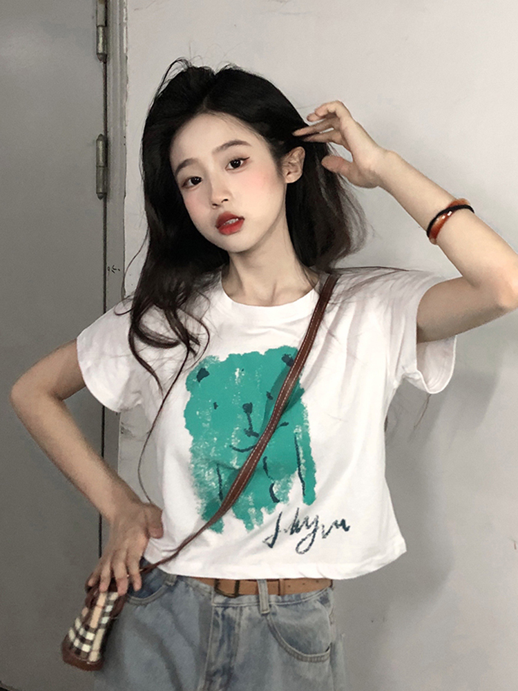 Y2K Short-Sleeved Jazz Dance Top for Women, Sweet and Spicy European American Style T-Shirt Y2K Short-Sleeved Jazz Dance Top for Women, Sweet and Spicy European American Style T-Shirt