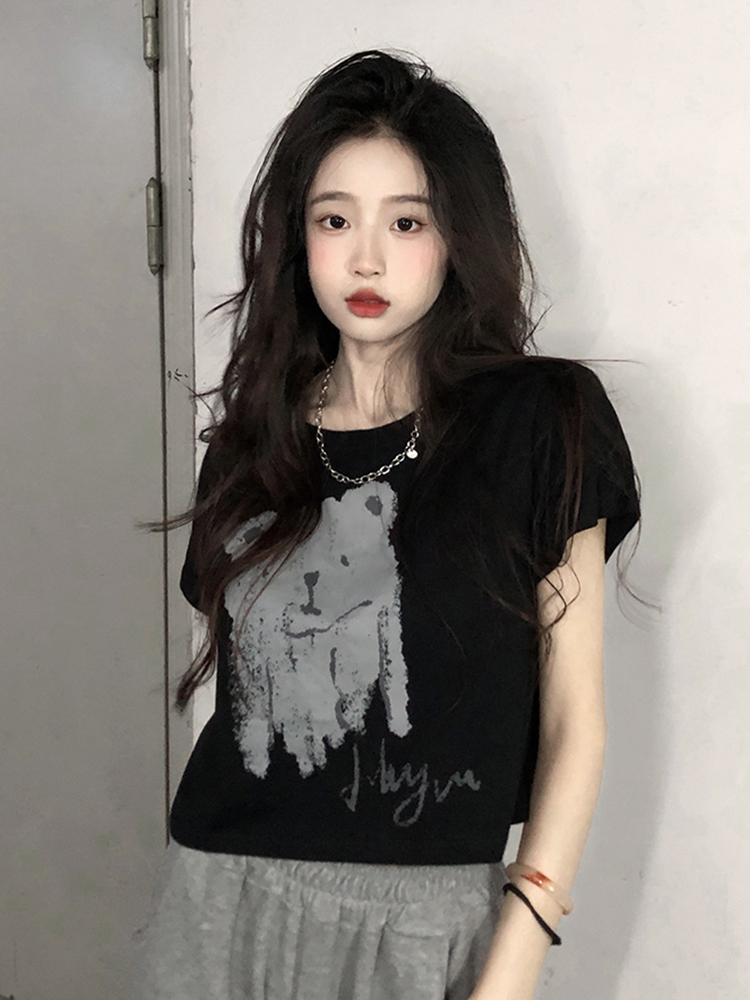 Y2K Short-Sleeved Jazz Dance Top for Women, Sweet and Spicy European American Style T-Shirt Y2K Short-Sleeved Jazz Dance Top for Women, Sweet and Spicy European American Style T-Shirt