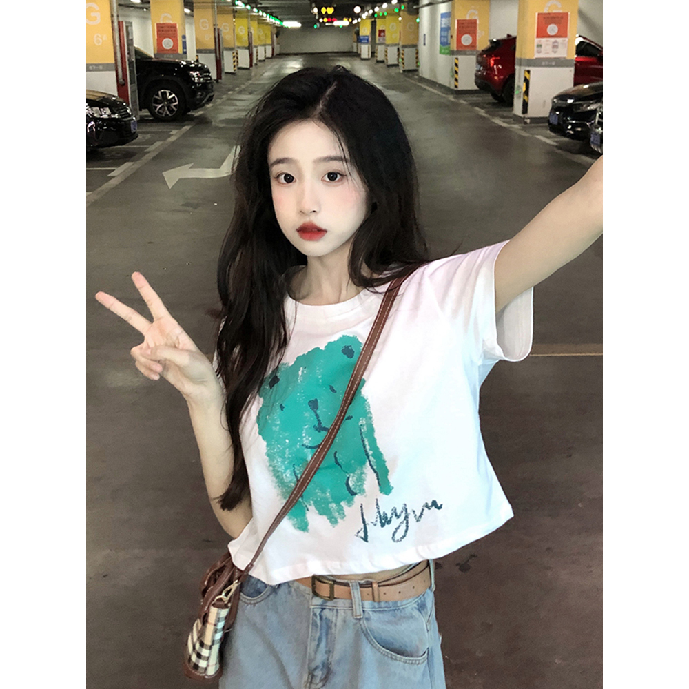 Y2K Short-Sleeved Jazz Dance Top for Women, Sweet and Spicy European American Style T-Shirt