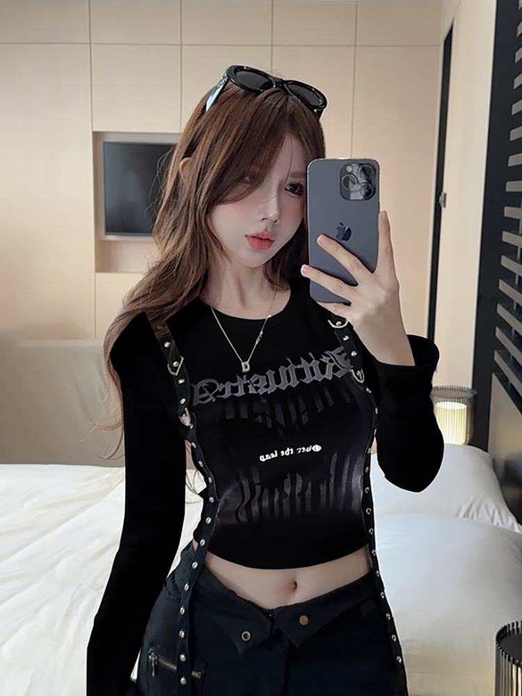Y2K Slim-Fit Long Sleeve T-Shirt Top for Women, Dopamine Jazz Dance Style, K-Pop Music Festival Outfit, European & American Fashion Y2K Slim-Fit Long Sleeve T-Shirt Top for Women, Dopamine Jazz Dance Style, K-Pop Music Festival Outfit, European & American Fashion