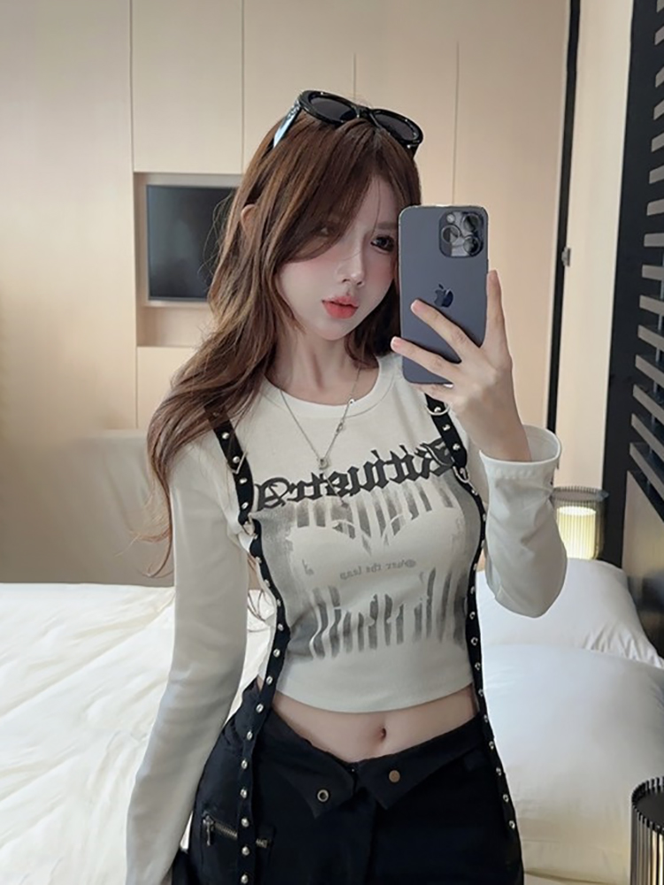 Y2K Slim-Fit Long Sleeve T-Shirt Top for Women, Dopamine Jazz Dance Style, K-Pop Music Festival Outfit, European & American Fashion Y2K Slim-Fit Long Sleeve T-Shirt Top for Women, Dopamine Jazz Dance Style, K-Pop Music Festival Outfit, European & American Fashion
