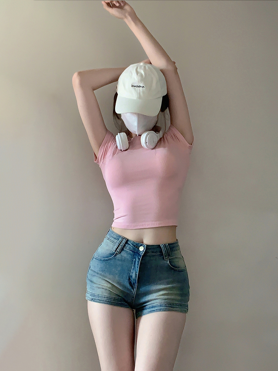 Y2K Slim-Fit Short Sleeve T-Shirt for Women, American Style Sweet and Spicy Jazz Dance Top, K-Pop Inspired Dance Outfit Y2K Slim-Fit Short Sleeve T-Shirt for Women, American Style Sweet and Spicy Jazz Dance Top, K-Pop Inspired Dance Outfit