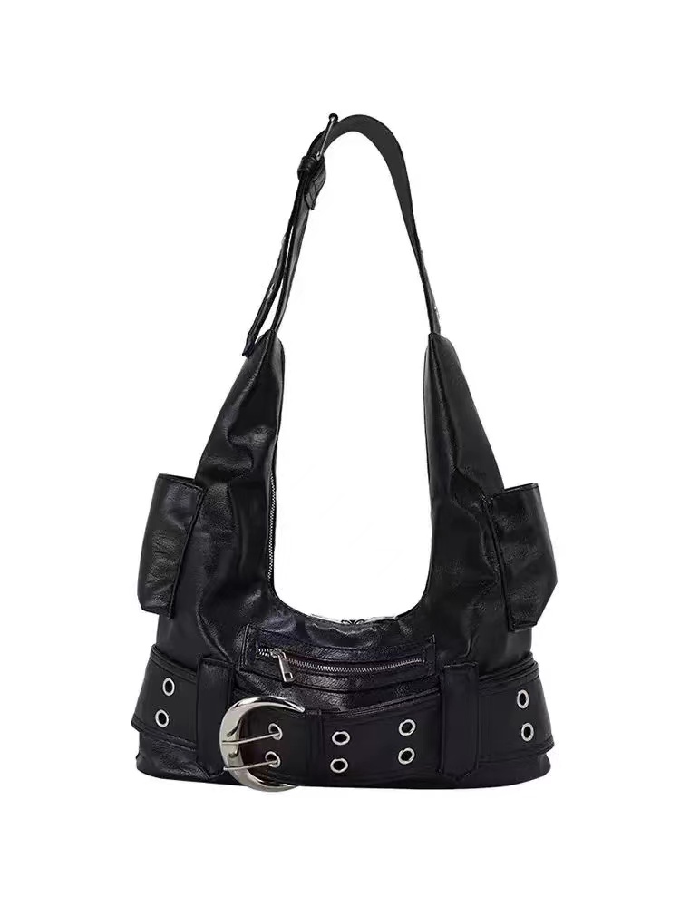 Y2K Spicy Girl Style Large Capacity Motorcycle Tote Bag - Versatile Commuting Shoulder Underarm Bag for Daily Use