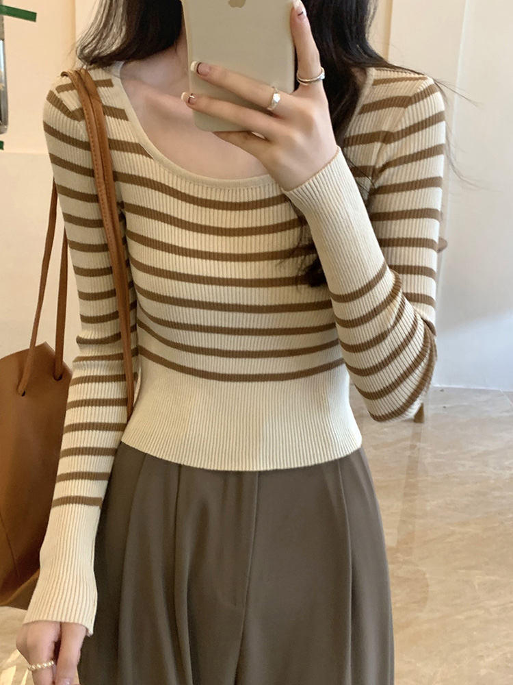 Y2K Striped Crop Top Women's Jazz Dance Outfit - Trendy K-Pop Style Knitwear for Hot Girl Looks Y2K Striped Crop Top Women's Jazz Dance Outfit - Trendy K-Pop Style Knitwear for Hot Girl Looks