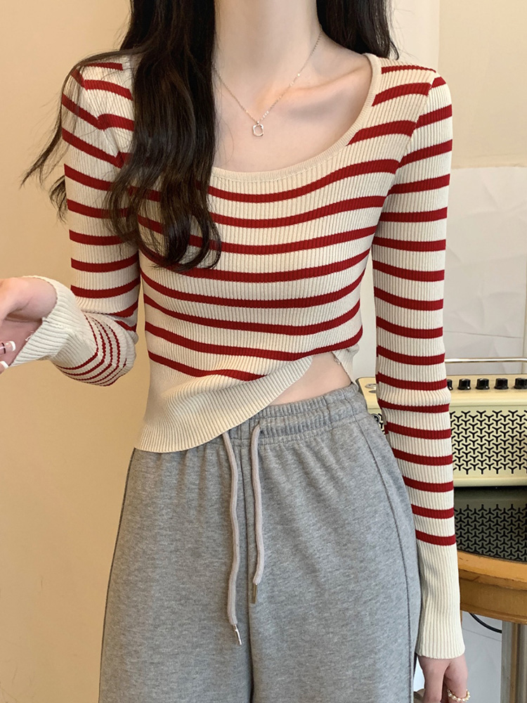 Y2K Striped Crop Top Women's Jazz Dance Outfit - Trendy K-Pop Style Knitwear for Hot Girl Looks Y2K Striped Crop Top Women's Jazz Dance Outfit - Trendy K-Pop Style Knitwear for Hot Girl Looks