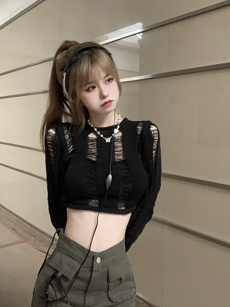 Y2K Style Sweet and Spicy Jazz Dance Top for Women, K-Pop Inspired Short Long Sleeve Knitted Cardigan Y2K Style Sweet and Spicy Jazz Dance Top for Women, K-Pop Inspired Short Long Sleeve Knitted Cardigan