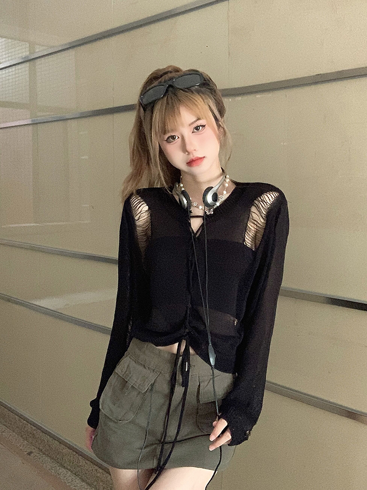 Y2K Style Sweet and Spicy Jazz Dance Top for Women, K-Pop Inspired Short Long Sleeve Knitted Cardigan Y2K Style Sweet and Spicy Jazz Dance Top for Women, K-Pop Inspired Short Long Sleeve Knitted Cardigan