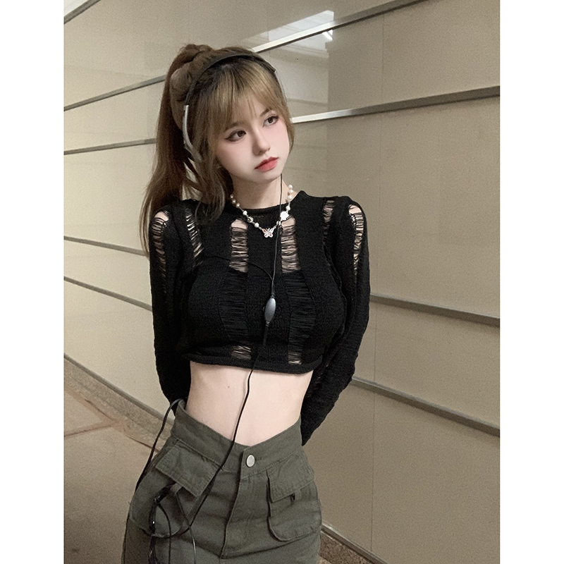 Y2K Style Sweet and Spicy Jazz Dance Top for Women, K-Pop Inspired Short Long Sleeve Knitted Cardigan