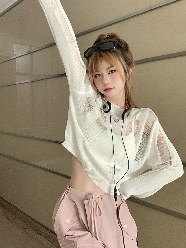 Y2K Style Sweet and Spicy Jazz Dance Top for Women, K-Pop Inspired Short Long Sleeve Knitted Cardigan Y2K Style Sweet and Spicy Jazz Dance Top for Women, K-Pop Inspired Short Long Sleeve Knitted Cardigan