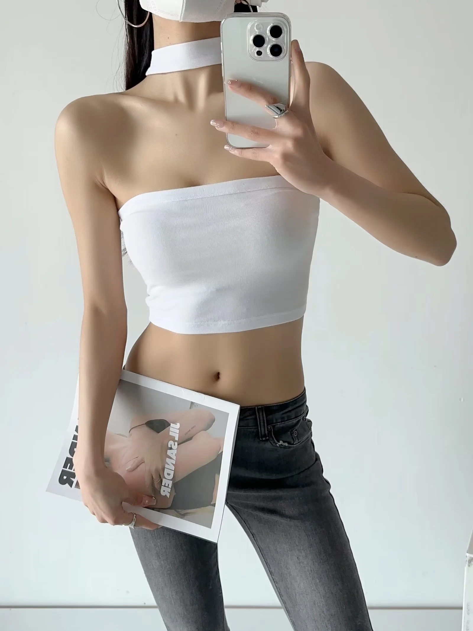 Y2K Summer Halter Neck Tank Top, Fitted Strapless Spicy Girl Outerwear, Trendy Pure Desire Design Y2K Summer Halter Neck Tank Top, Fitted Strapless Spicy Girl Outerwear, Trendy Pure Desire Design