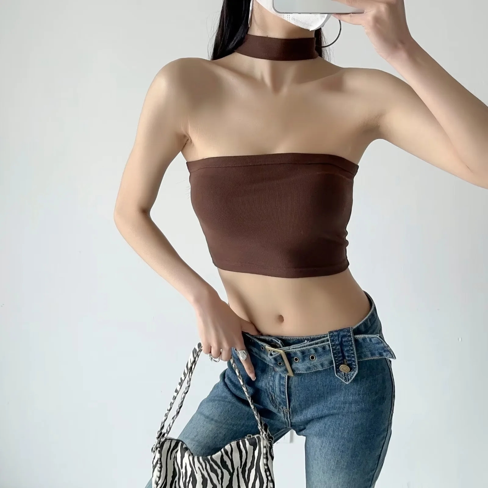 Y2K Summer Halter Neck Tank Top, Fitted Strapless Spicy Girl Outerwear, Trendy Pure Desire Design Y2K Summer Halter Neck Tank Top, Fitted Strapless Spicy Girl Outerwear, Trendy Pure Desire Design