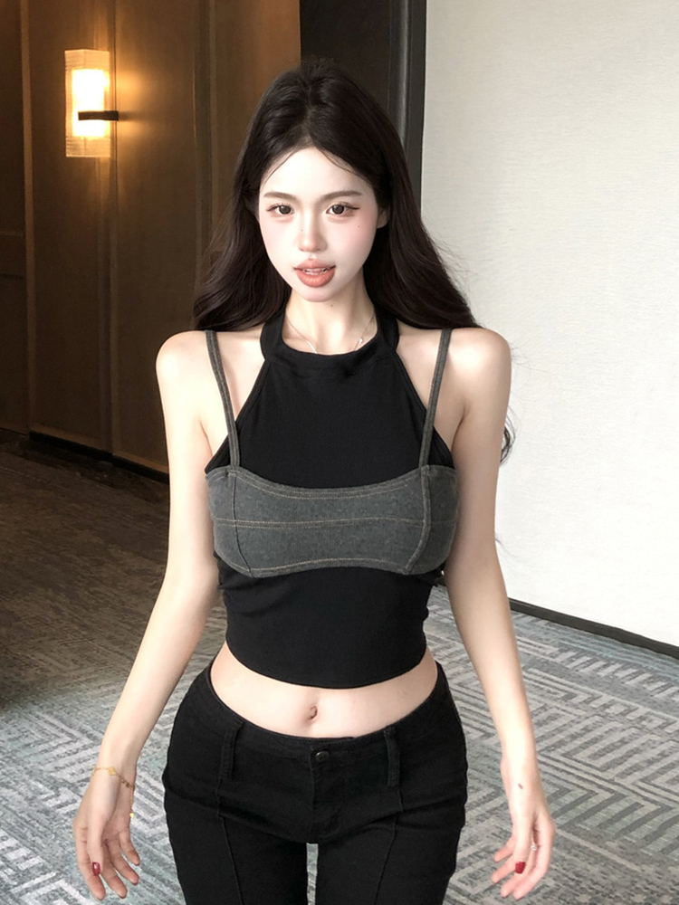 Y2K Sweet and Spicy Jazz Dance Top for Women - Niche Faux Two-Piece Camisole for Spring and Autumn Dance Outfits Y2K Sweet and Spicy Jazz Dance Top for Women - Niche Faux Two-Piece Camisole for Spring and Autumn Dance Outfits