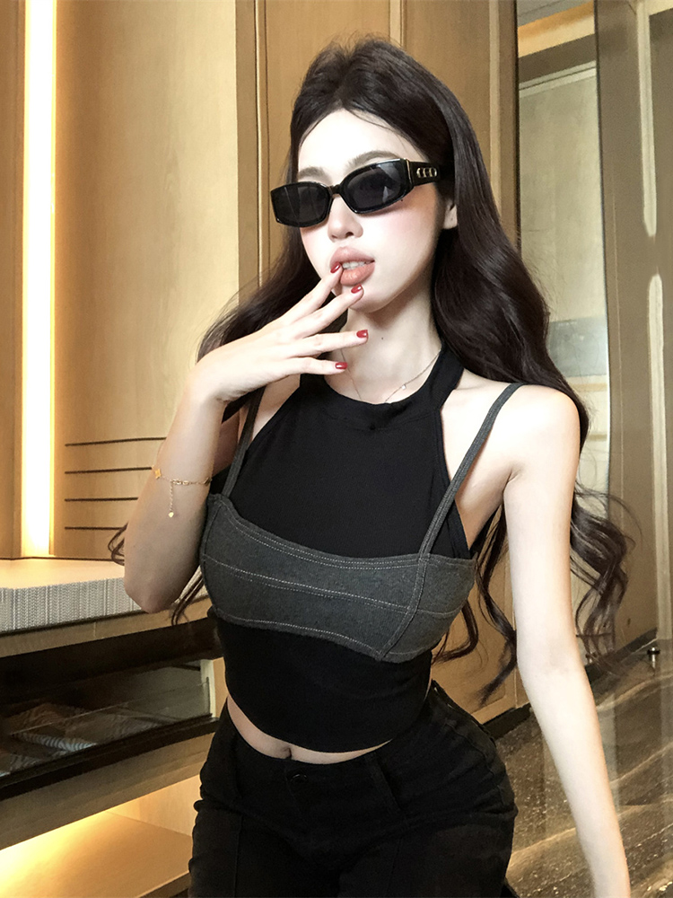 Y2K Sweet and Spicy Jazz Dance Top for Women - Niche Faux Two-Piece Camisole for Spring and Autumn Dance Outfits Y2K Sweet and Spicy Jazz Dance Top for Women - Niche Faux Two-Piece Camisole for Spring and Autumn Dance Outfits