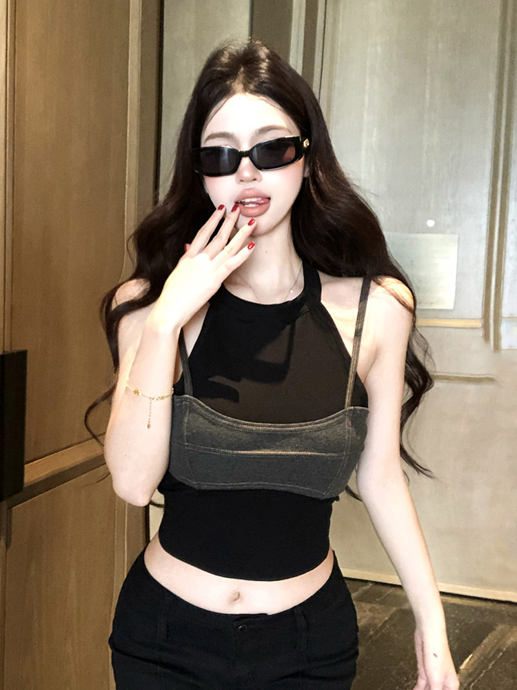 Y2K Sweet and Spicy Jazz Dance Top for Women - Niche Faux Two-Piece Camisole for Spring and Autumn Dance Outfits Y2K Sweet and Spicy Jazz Dance Top for Women - Niche Faux Two-Piece Camisole for Spring and Autumn Dance Outfits